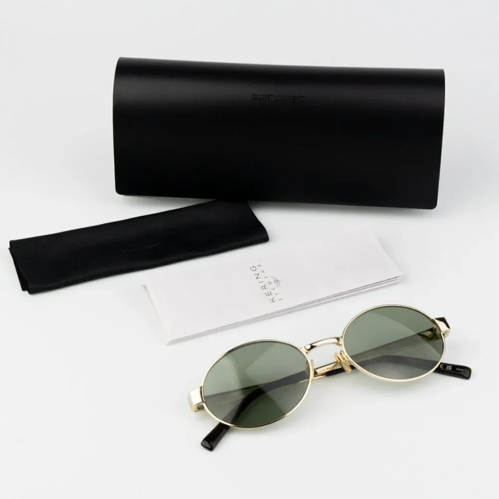 NEW Saint Laurent SL692 003 Gold Green Oval Women Sunglasses - Picture 15 of 15
